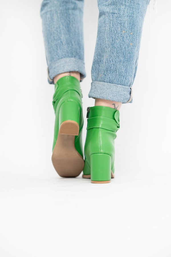 Botine elegante de damă cu toc din piele ecologică cu fundiță Verde BS1092BT2411155 127