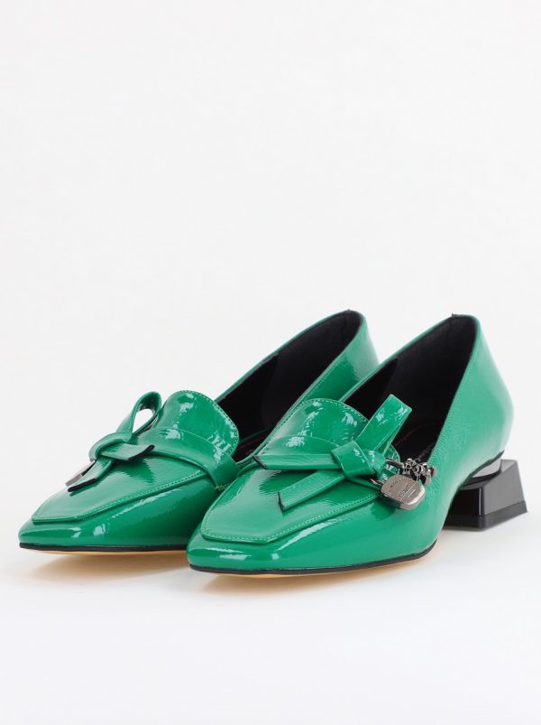 Pantofi Casual Damă cu Toc Jos din Piele Ecologică Verde Lac BS166BA2410075 119