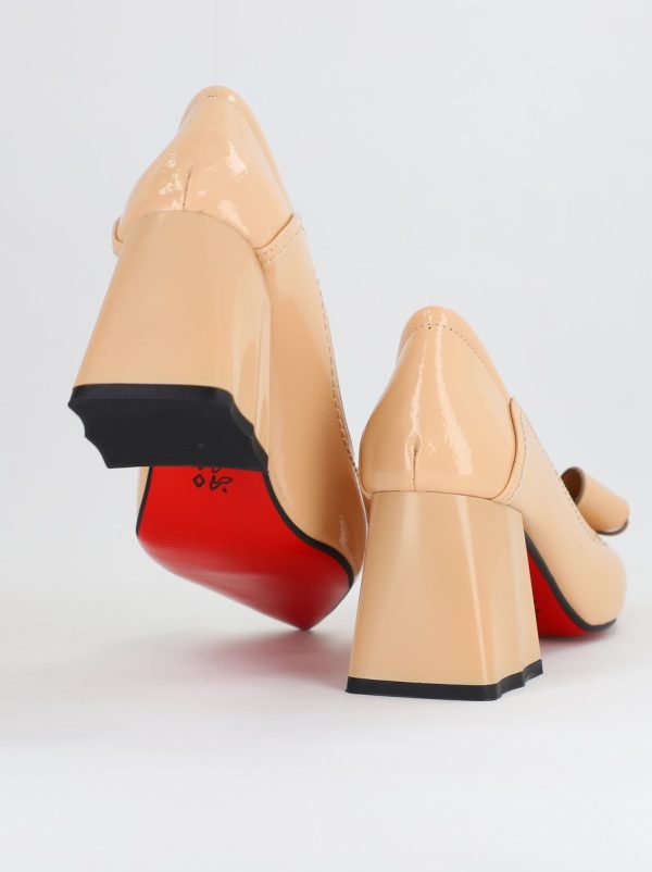 Pantofi Damă cu Toc din Piele Ecologică cu fundiță Bej lac (BS2000D2411120) 119
