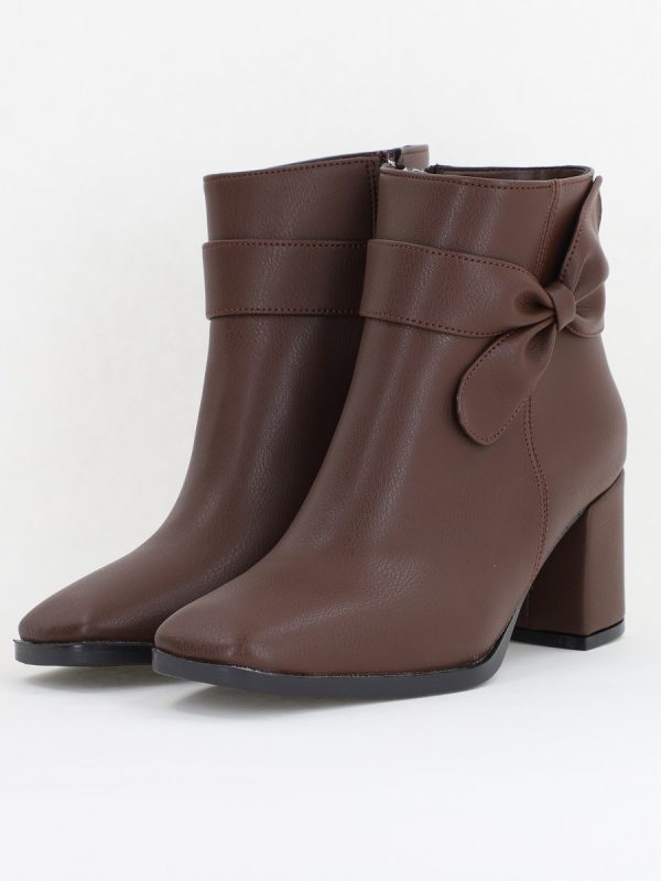 Botine elegante de damă cu toc din piele ecologică cu fundiță Cafeniu BS1092BT2411152 120