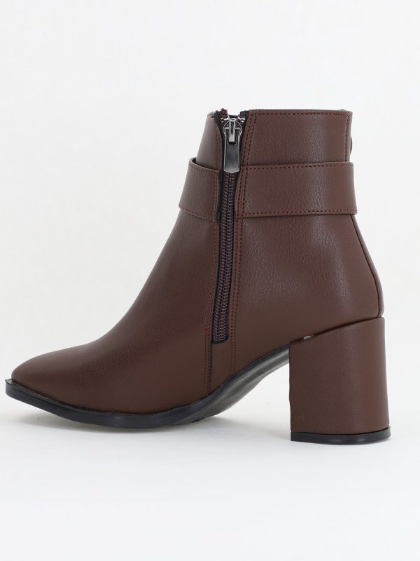 Botine elegante de damă cu toc din piele ecologică cu fundiță Cafeniu BS1092BT2411152 126