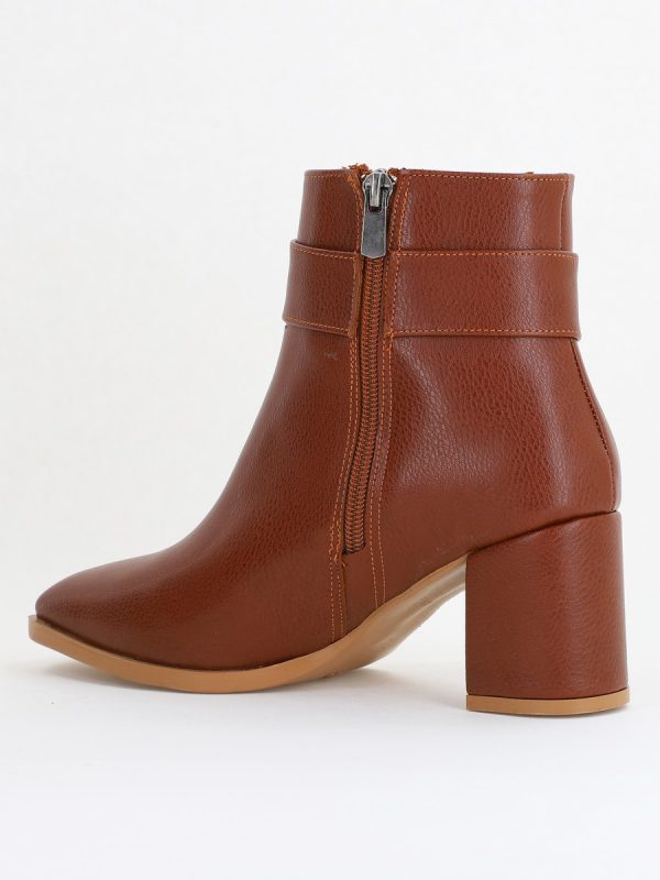 Botine elegante de damă cu toc din piele ecologică cu fundiță Maro BS1092BT2411153 126
