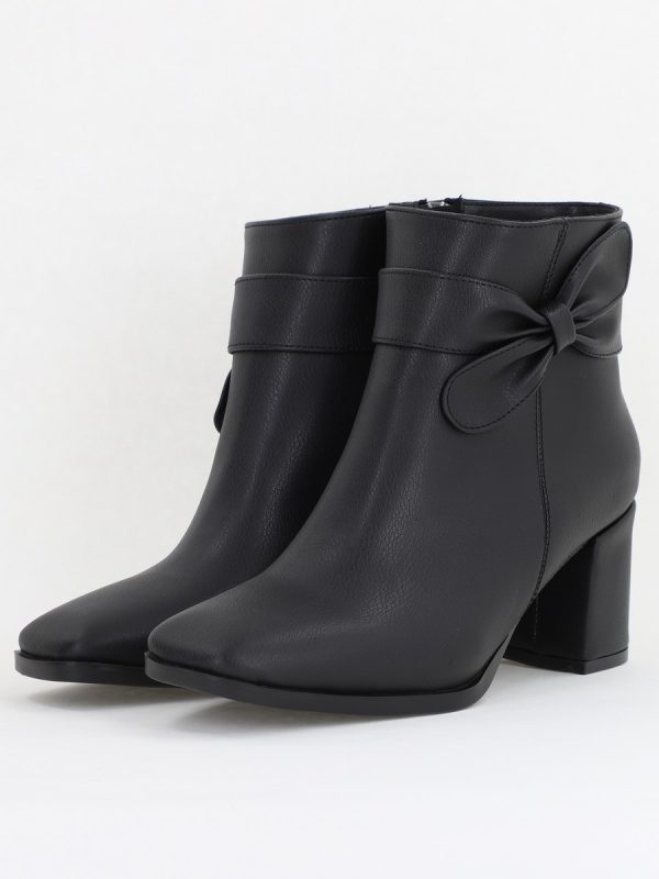 Botine elegante de damă cu toc din piele ecologică cu fundiță Negru BS1092BT2411149 120