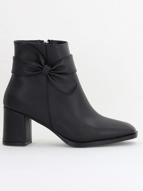 Botine elegante de damă cu toc din piele ecologică cu fundiță Negru BS1092BT2411149 122