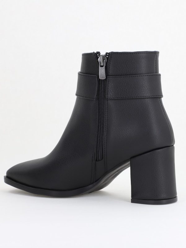Botine elegante de damă cu toc din piele ecologică cu fundiță Negru BS1092BT2411149 126