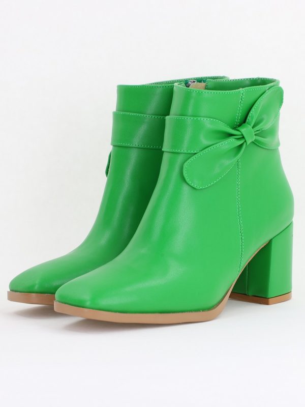Botine elegante de damă cu toc din piele ecologică cu fundiță Verde BS1092BT2411155 120