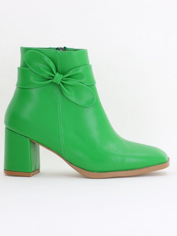 Botine elegante de damă cu toc din piele ecologică cu fundiță Verde BS1092BT2411155 122