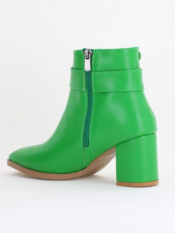 Botine elegante de damă cu toc din piele ecologică cu fundiță Verde BS1092BT2411155 126
