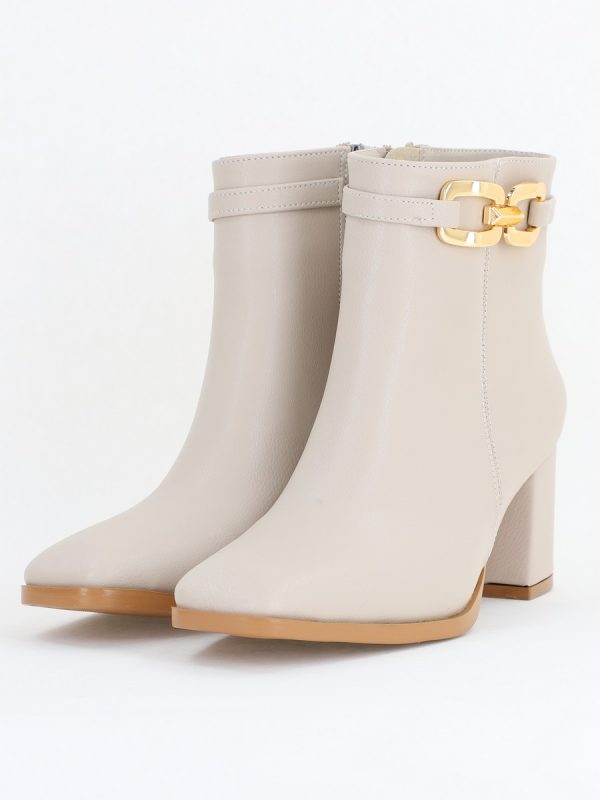 Botine elegante de damă cu toc din piele ecologică cu lanț Bej BS1064AY2411143 120