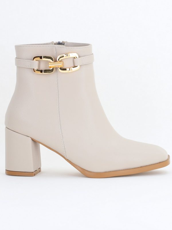 Botine elegante de damă cu toc din piele ecologică cu lanț Bej BS1064AY2411143 122