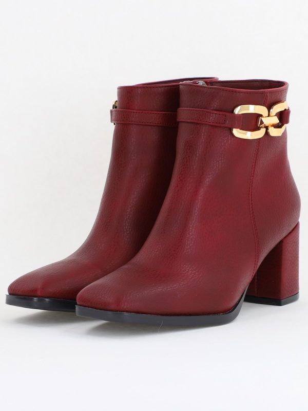 Botine elegante de damă cu toc din piele ecologică cu lanț Bordo BS1064AY2411144 120