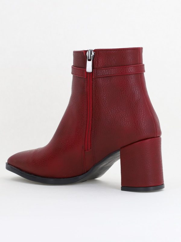 Botine elegante de damă cu toc din piele ecologică cu lanț Bordo BS1064AY2411144 126