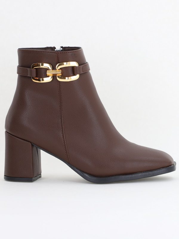 Botine elegante de damă cu toc din piele ecologică cu lanț Cafeniu BS1064AY2411145 122