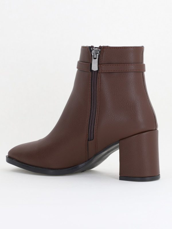 Botine elegante de damă cu toc din piele ecologică cu lanț Cafeniu BS1064AY2411145 126