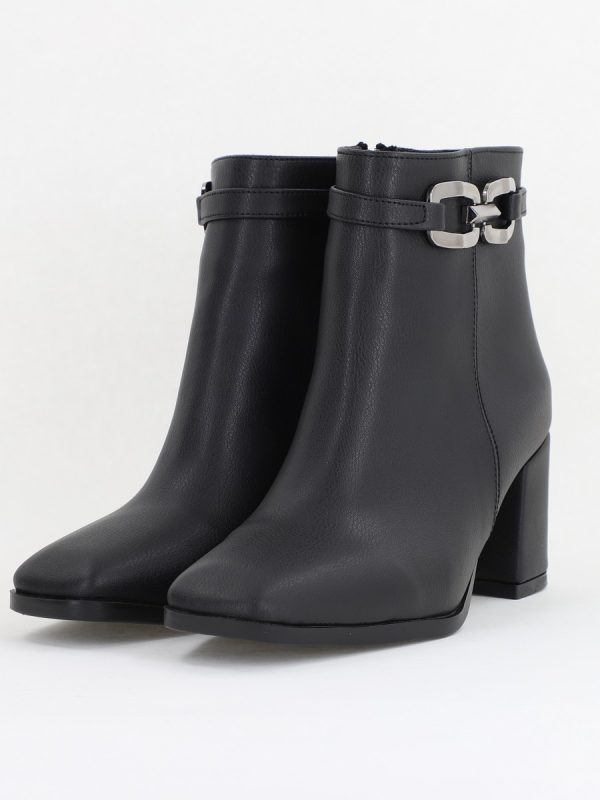 Botine elegante de damă cu toc din piele ecologică cu lanț Negru BS1064AY2411148 120