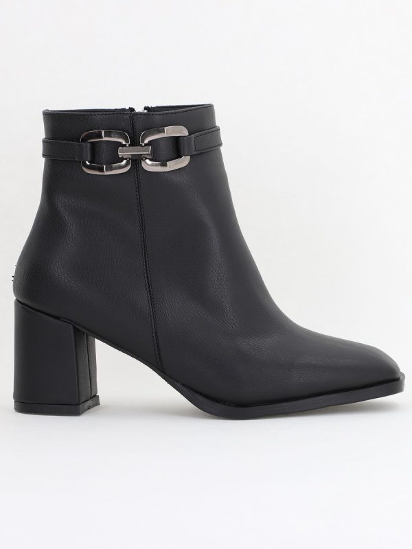 Botine elegante de damă cu toc din piele ecologică cu lanț Negru BS1064AY2411148 122