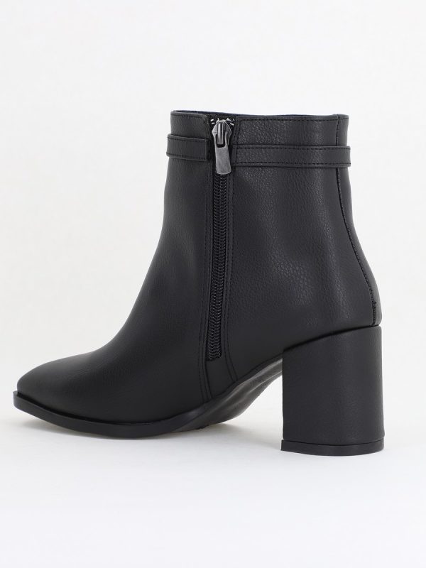 Botine elegante de damă cu toc din piele ecologică cu lanț Negru BS1064AY2411148 126