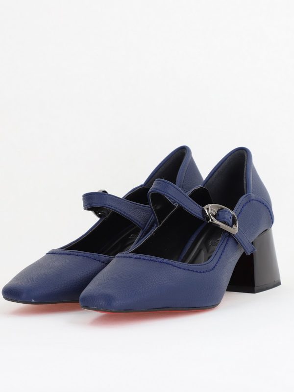 Pantofi Casual Damă cu Toc Jos din Piele Ecologică culoare Bleumarin mat BS806D2410097 120