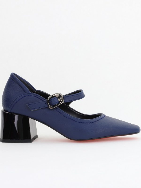 Pantofi Casual Damă cu Toc Jos din Piele Ecologică culoare Bleumarin mat BS806D2410097 122