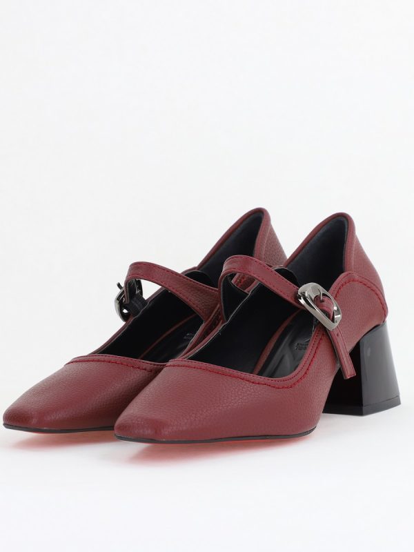 Pantofi Casual Damă cu Toc Jos din Piele Ecologică culoare Bordo mat BS806D2410094 120
