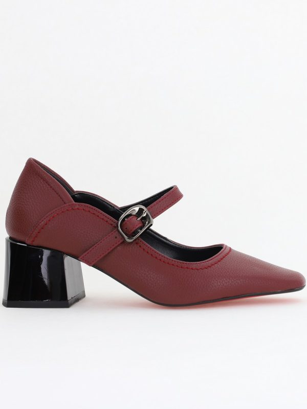Pantofi Casual Damă cu Toc Jos din Piele Ecologică culoare Bordo mat BS806D2410094 125