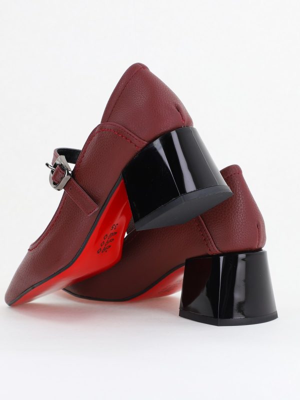Pantofi Casual Damă cu Toc Jos din Piele Ecologică culoare Bordo mat BS806D2410094 124