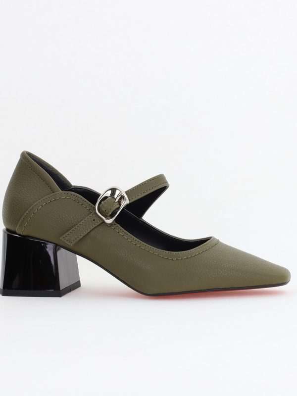 Pantofi Casual Damă cu Toc Jos din Piele Ecologică culoare Kaki mat BS806D2410095 122
