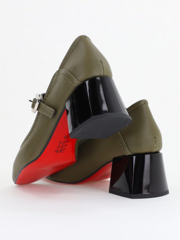 Pantofi Casual Damă cu Toc Jos din Piele Ecologică culoare Kaki mat BS806D2410095 125