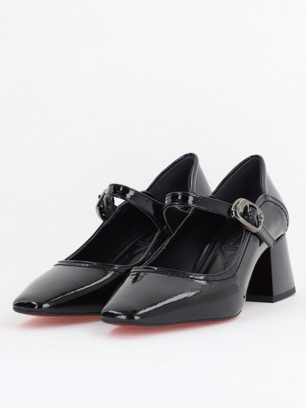 Pantofi Casual Damă cu Toc Jos din Piele Ecologică culoare Negru lac BS806D2410091 120