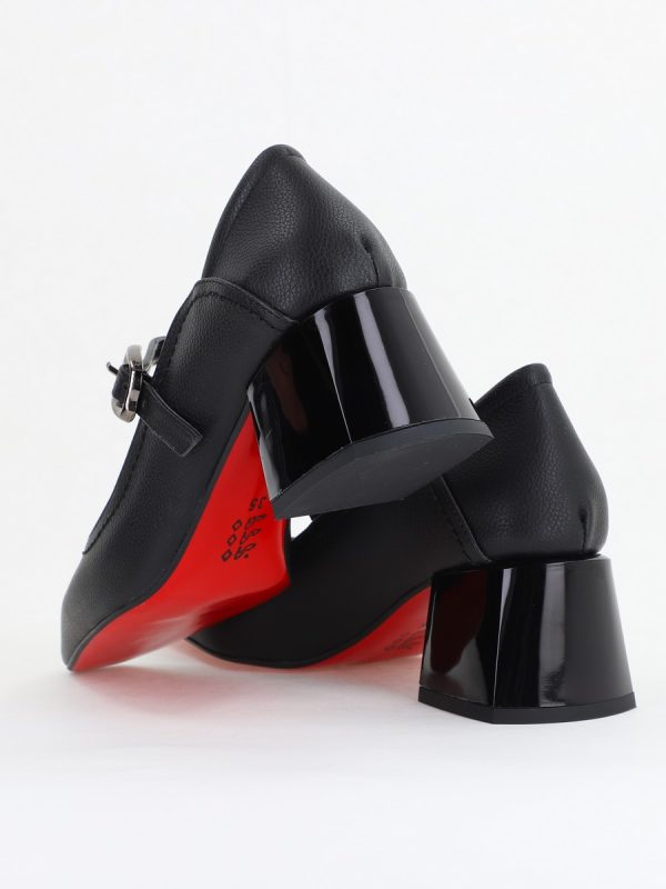 Pantofi Casual Damă cu Toc Jos din Piele Ecologică culoare Negru mat BS806D2410092 122