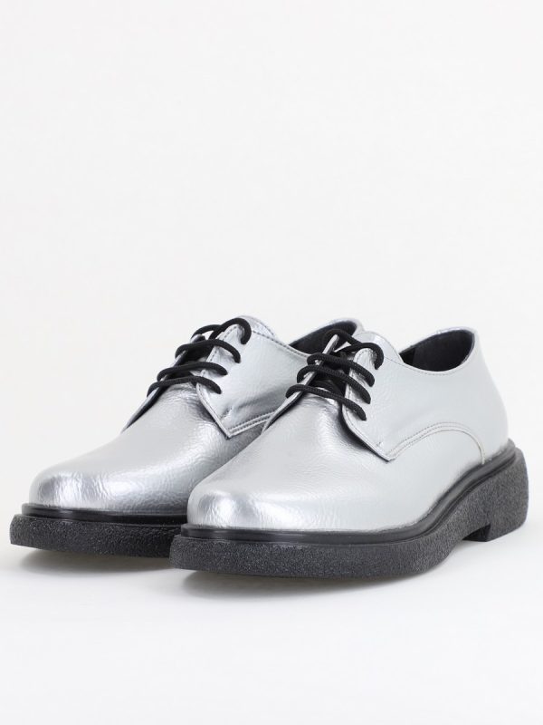 Pantofi Casual Damă Tapla Groasa cu Sireturi Argintiu lac BS104AY2410079 119