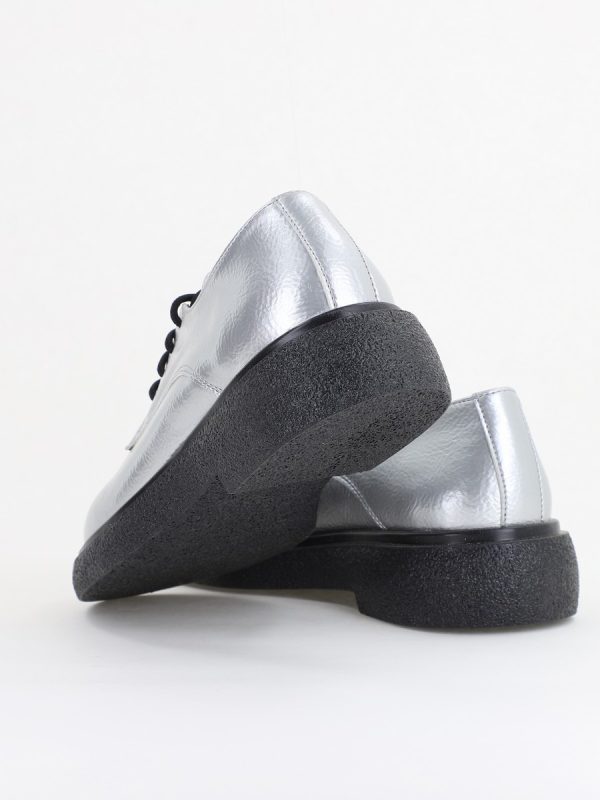 Pantofi Casual Damă Tapla Groasa cu Sireturi Argintiu lac BS104AY2410079 121