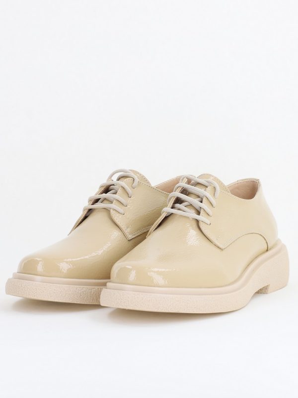 Pantofi Casual Damă Tapla Groasa cu Sireturi Bej lac BS104AY2410081 119
