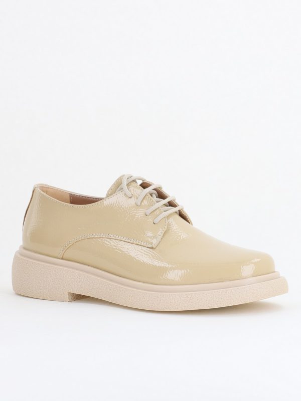 Incaltaminte Dama - Pantofi Casual Damă Tapla Groasa cu Sireturi Bej lac BS104AY2410081