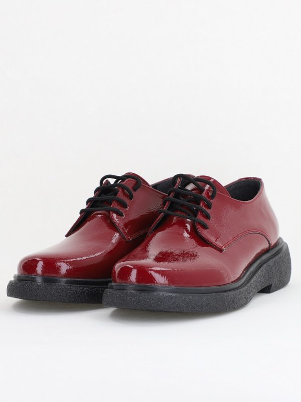 Pantofi Casual Damă Tapla Groasa cu Sireturi Bordo lac BS104AY2410080 119