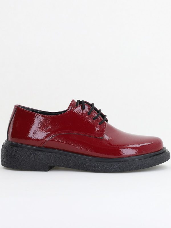 Pantofi Casual Damă Tapla Groasa cu Sireturi Bordo lac BS104AY2410080 120