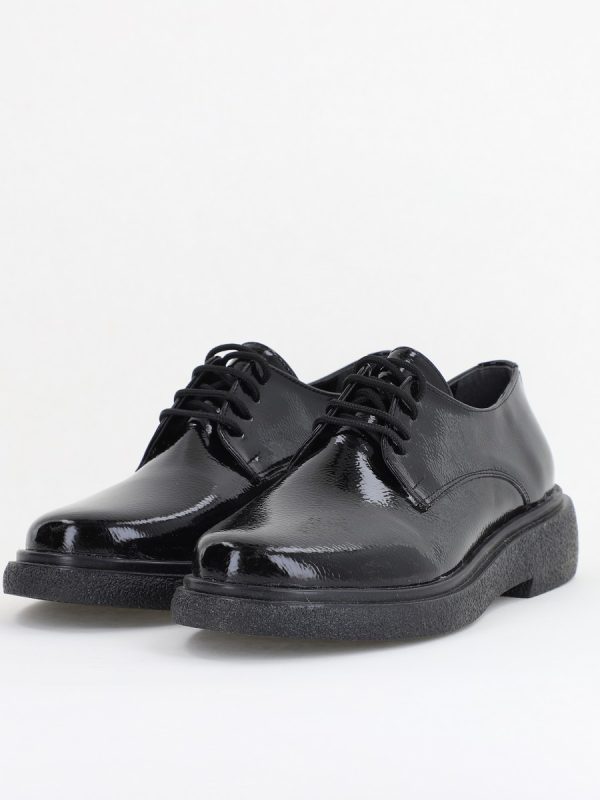 Pantofi Casual Damă Tapla Groasa cu Sireturi Negru lac BS104AY2410078 119