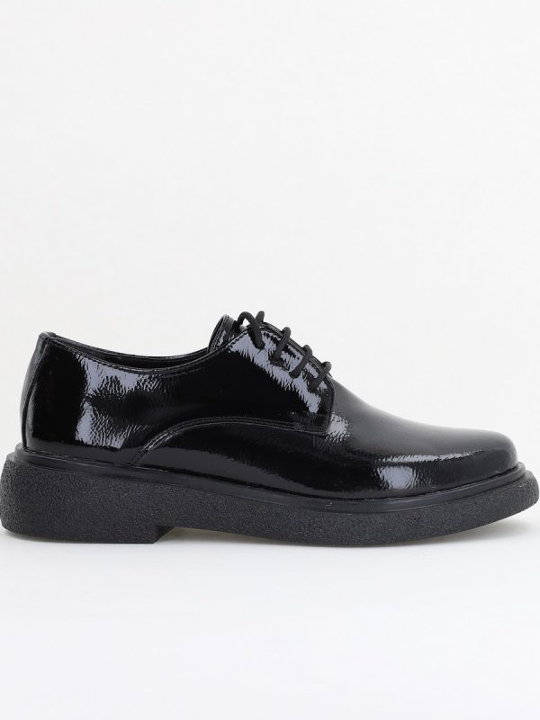 Pantofi Casual Damă Tapla Groasa cu Sireturi Negru lac BS104AY2410078 120