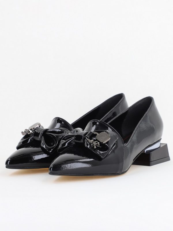 Pantofi cu Toc Jos Eleganti cu Fundita din Piele Ecologică Negri BS167BA2411167 120