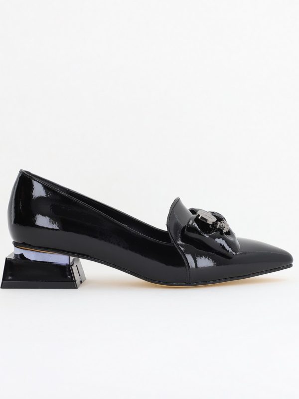 Pantofi cu Toc Jos Eleganti cu Fundita din Piele Ecologică Negri BS167BA2411167 122