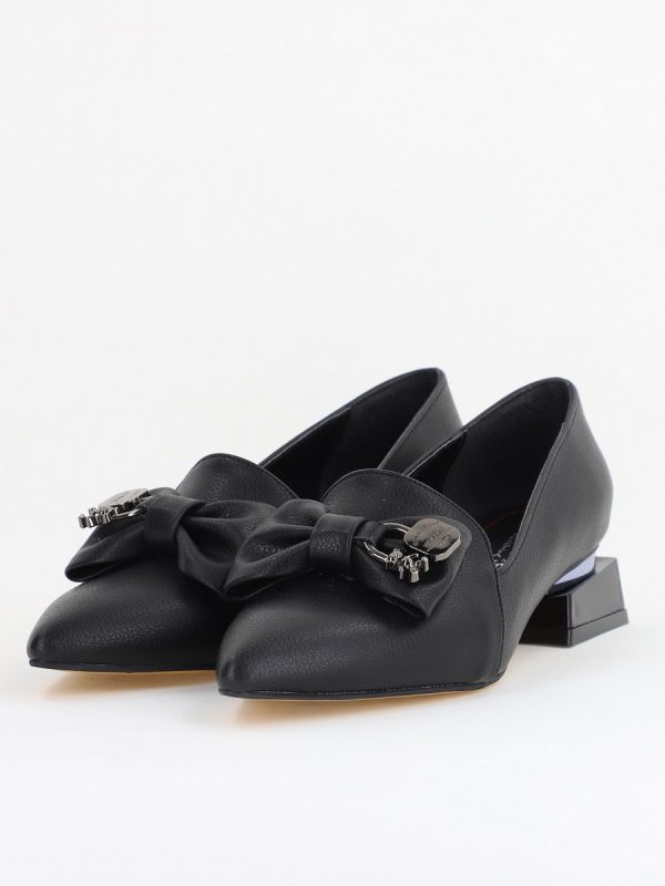 Pantofi cu Toc Jos Eleganti cu Fundita din Piele Ecologică Negri BS167BA2411172 120