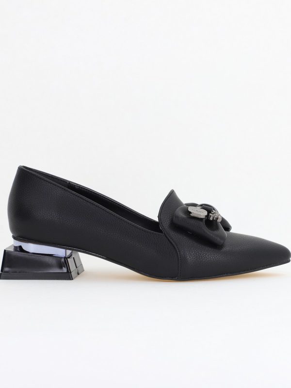 Pantofi cu Toc Jos Eleganti cu Fundita din Piele Ecologică Negri BS167BA2411172 122
