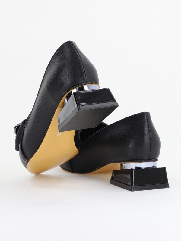 Pantofi cu Toc Jos Eleganti cu Fundita din Piele Ecologică Negri BS167BA2411172 126