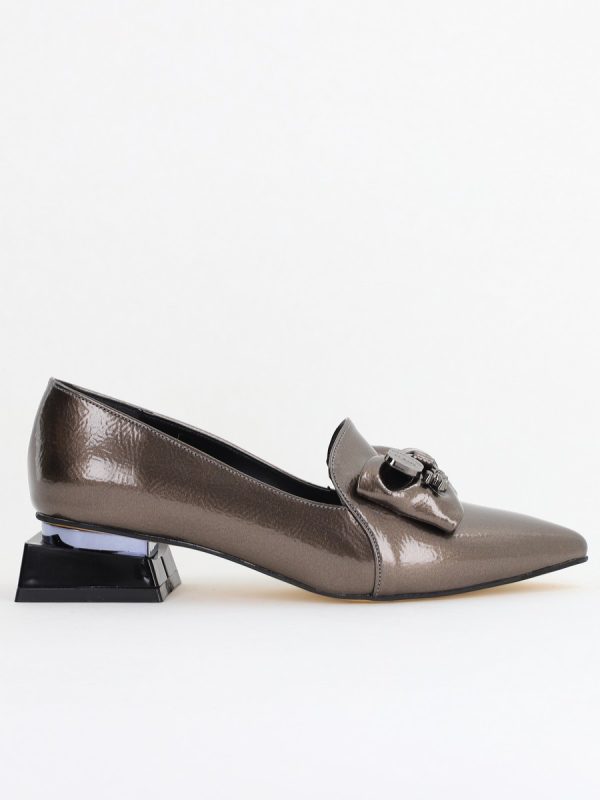 Pantofi cu Toc Jos Eleganti cu Fundita din Piele Ecologică Platină BS167BA2411166 121