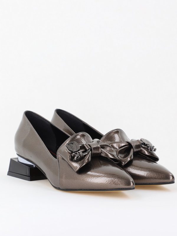 Pantofi cu Toc Jos Eleganti cu Fundita din Piele Ecologică Platină BS167BA2411166 120