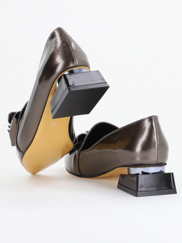 Pantofi cu Toc Jos Eleganti cu Fundita din Piele Ecologică Platină BS167BA2411166 123