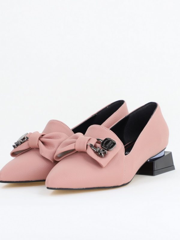 Pantofi cu Toc Jos Eleganti cu Fundita din Piele Ecologică Roz BS167BA2411170 120
