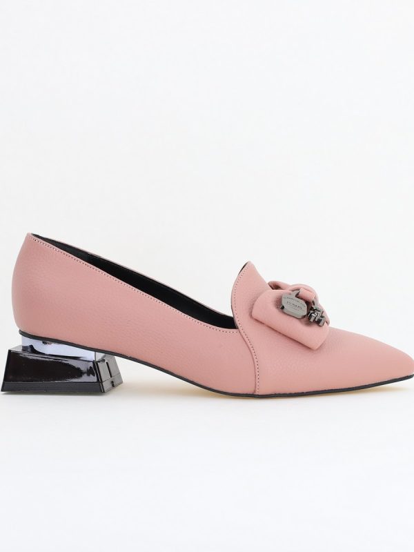 Pantofi cu Toc Jos Eleganti cu Fundita din Piele Ecologică Roz BS167BA2411170 122