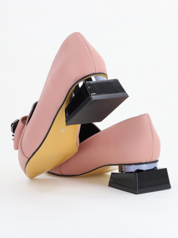 Pantofi cu Toc Jos Eleganti cu Fundita din Piele Ecologică Roz BS167BA2411170 125