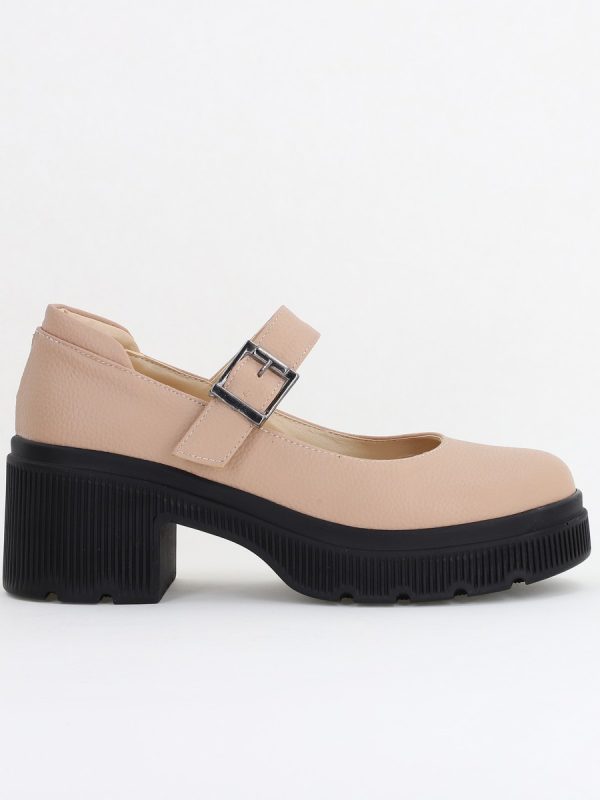 Pantofi Damă Casual cu Toc din Piele Ecologică Bej Mat BS501AY2410067 120